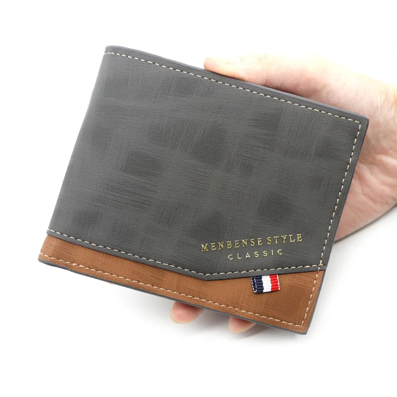 

Korean fashion hinge gold foil printing men's wallet short frosted multi-card male Colorblock wallet, 3 color