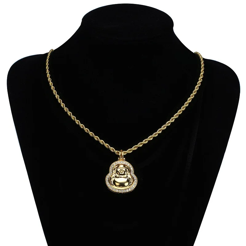 

2020 ins New Maitreya buddha pendant jewelry gold plated necklaces silver zircon men necklace manufacturers direct