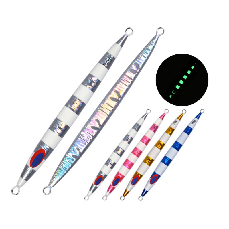 

High quality 120g to 400g Sea Bass bait fast fall Luminous metal slow saltwater jigging fishing lures, 4 colors