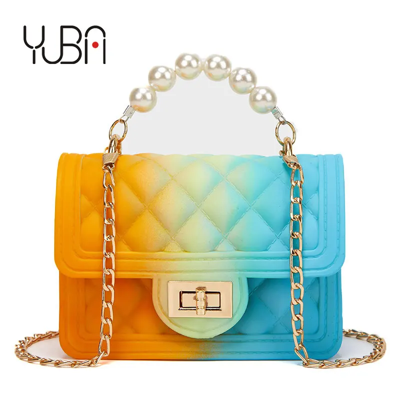 

Wholesale Summer Hot Selling Women Rainbow Small Jelly Bag Pvc Mini Handbags Kids Jelly Purse, Seven colors are available