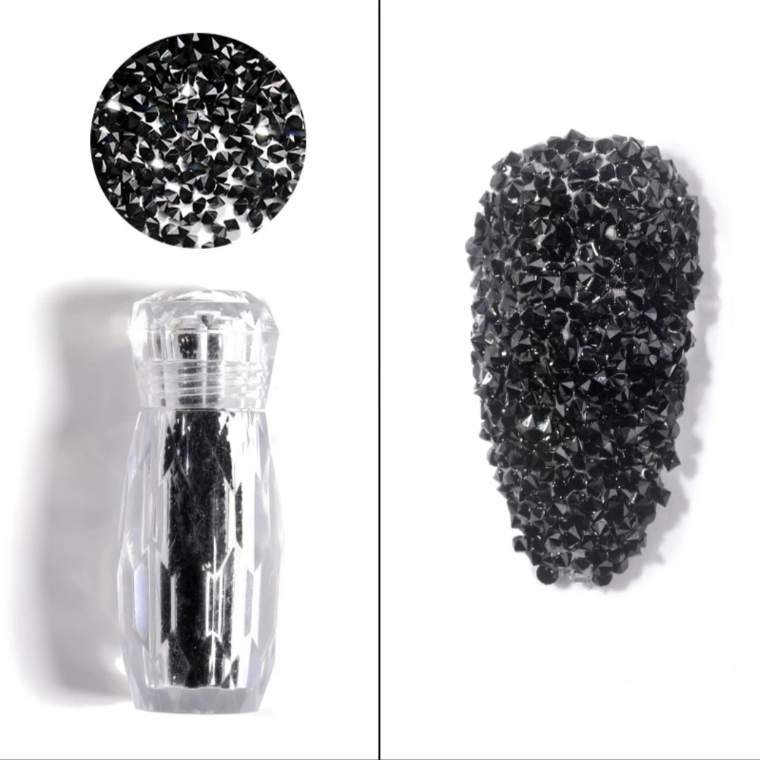 

Jet Black1.2mm Mini Glass Nail Rhinestone Micro Strass Glitter Crystal Diamond Nail Art Decoration DIY Manicure, Over 18 colors