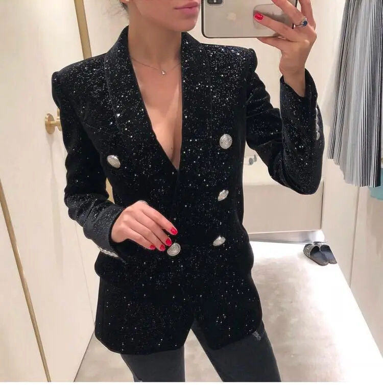 

2020 new arrivals wholesale fashion shining velvet fabric shawl collar women blazer suits
