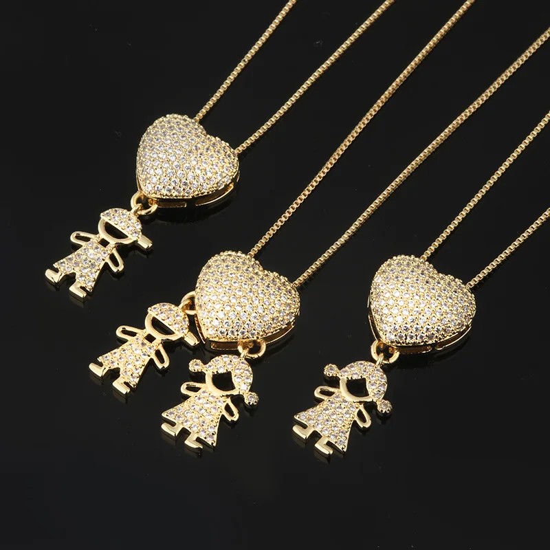 

European Couple Jewelry Cubic Zirconia Girl Boy Pendant Necklace Gold Plated Heart Shape Necklaces