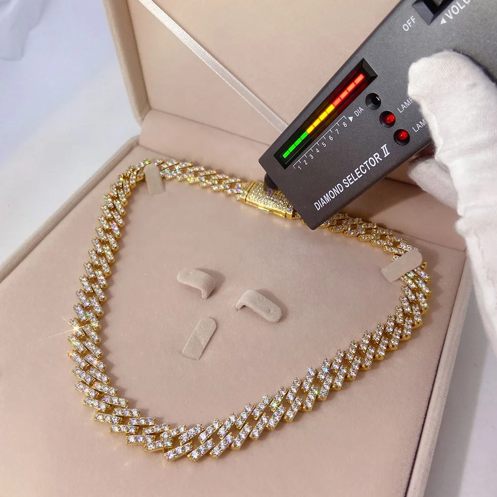 

2021 Top Famous Seller Hip Hop Necklace 13MM 20INCH One Row Moissanite Diamond Vvs1 Real Solid Gold Cuban Link Chain 14K 10K