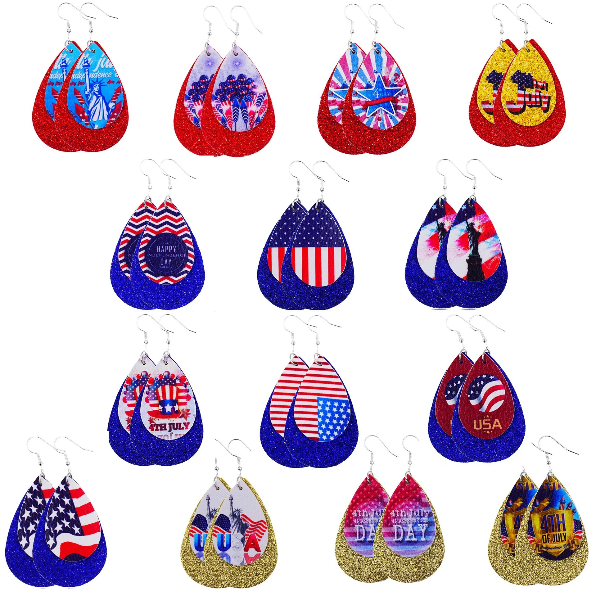 

Fashion Independence Day Gifts Jewelry 4th of july Decorations Leather Earrings for Women, Colorful