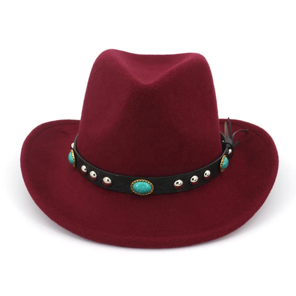 

New Design Girl's Rivet Roll Up Wide Brim Western Turquoise Decor. Cowboy Cowgirl Hat Kid's Sombrero Jazz Hat, Customized color