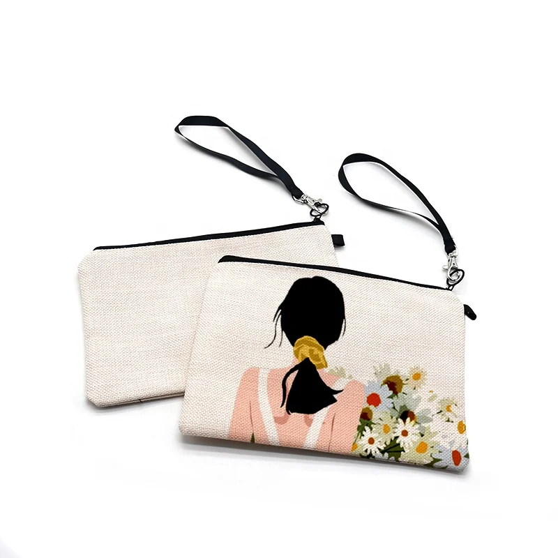 

High Quality OEM Design Cosmetic Bag Sublimation Blank Linen Make Up Bag, Natural