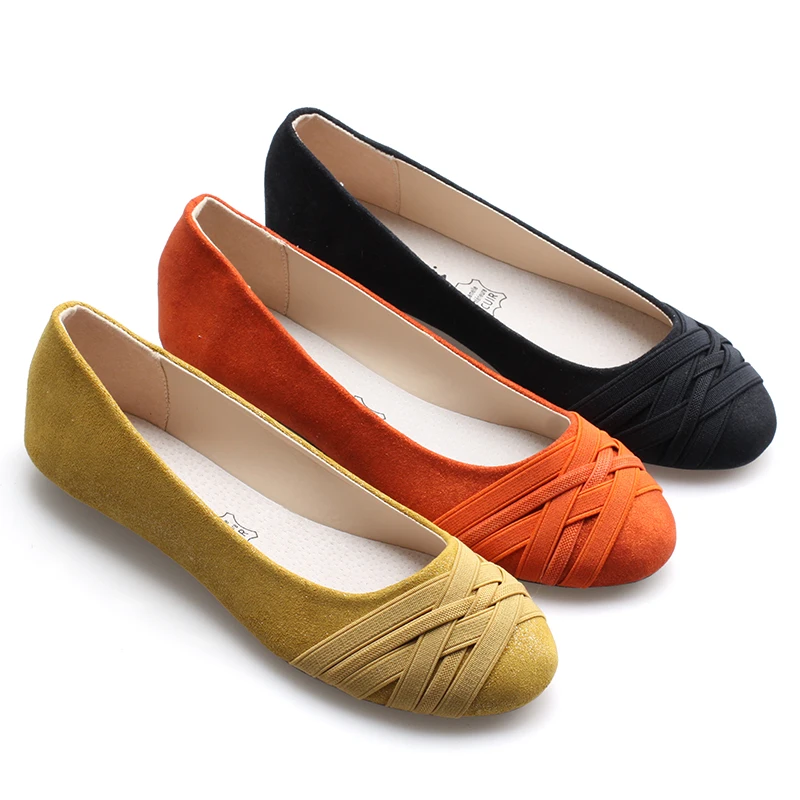 

Stock women cheap fancy basic causal elastic round toe microfiber upper with bow soft insole flat ballerina shoes, Yellow/coral/black