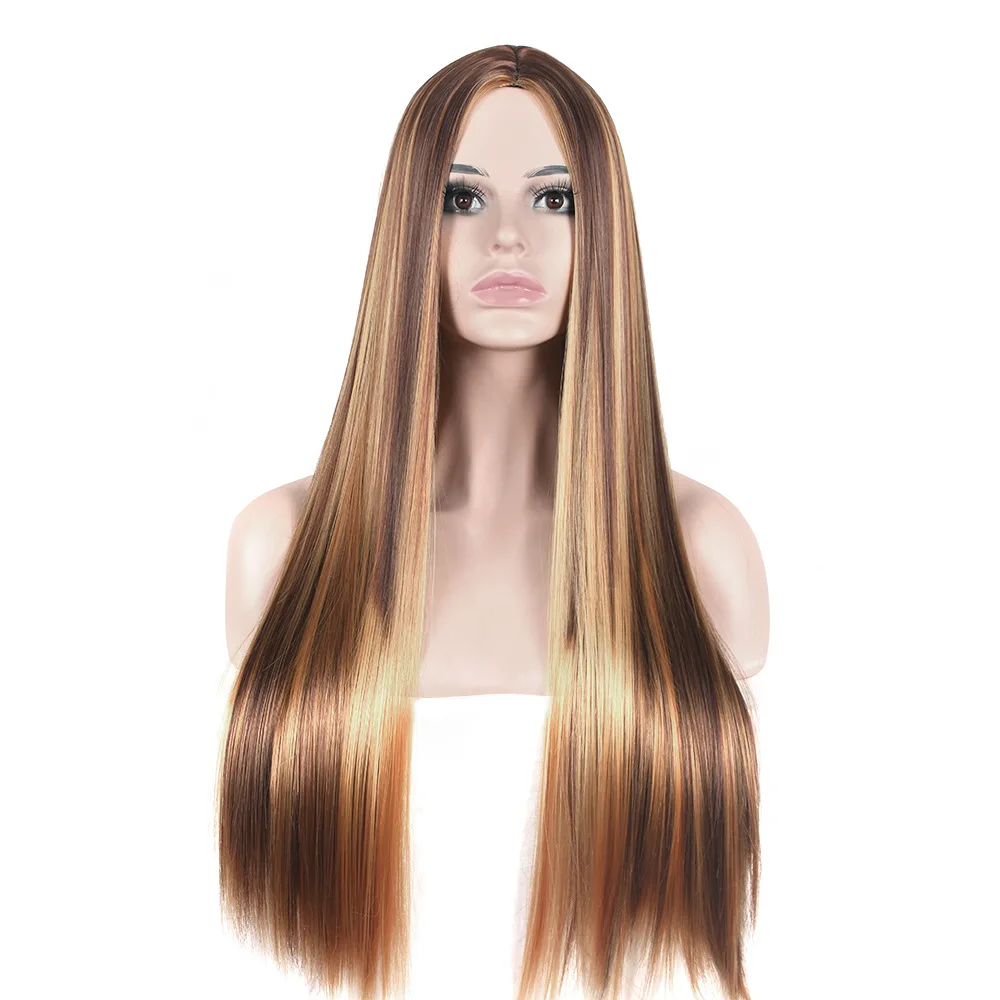 Factory Price Long Straight Ombre Highlight Piano Color Synthetic Wig Vendor Black Women Heat Resistant Wig for Black Women