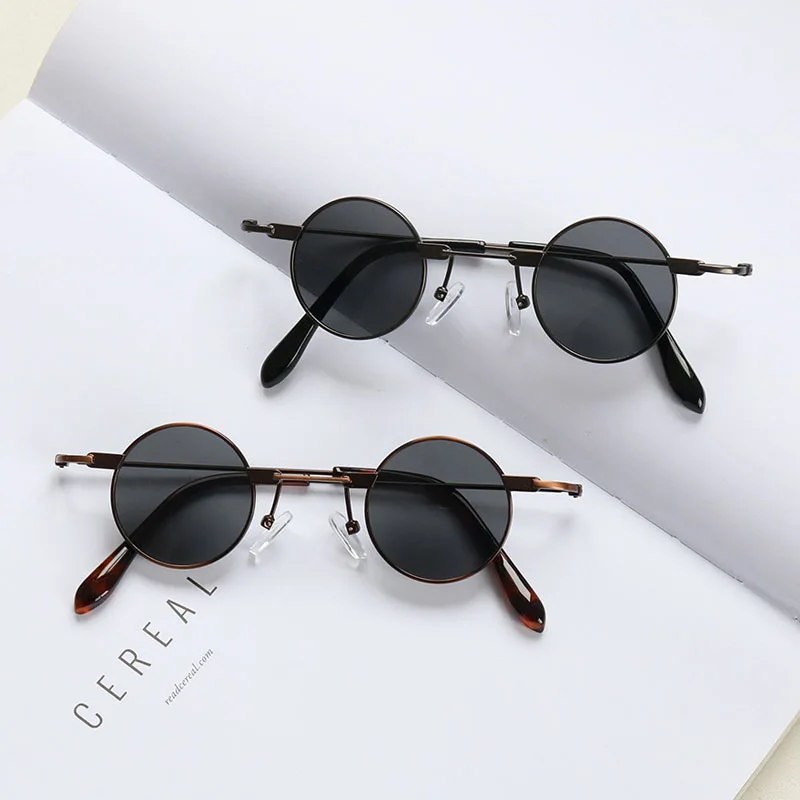 

Small Round Sunglasses Women Men UV400 Metal Brand Designer Punk Sun Glasses Steampunk Vintage Goggles Black Shades, Blue,black,grey,