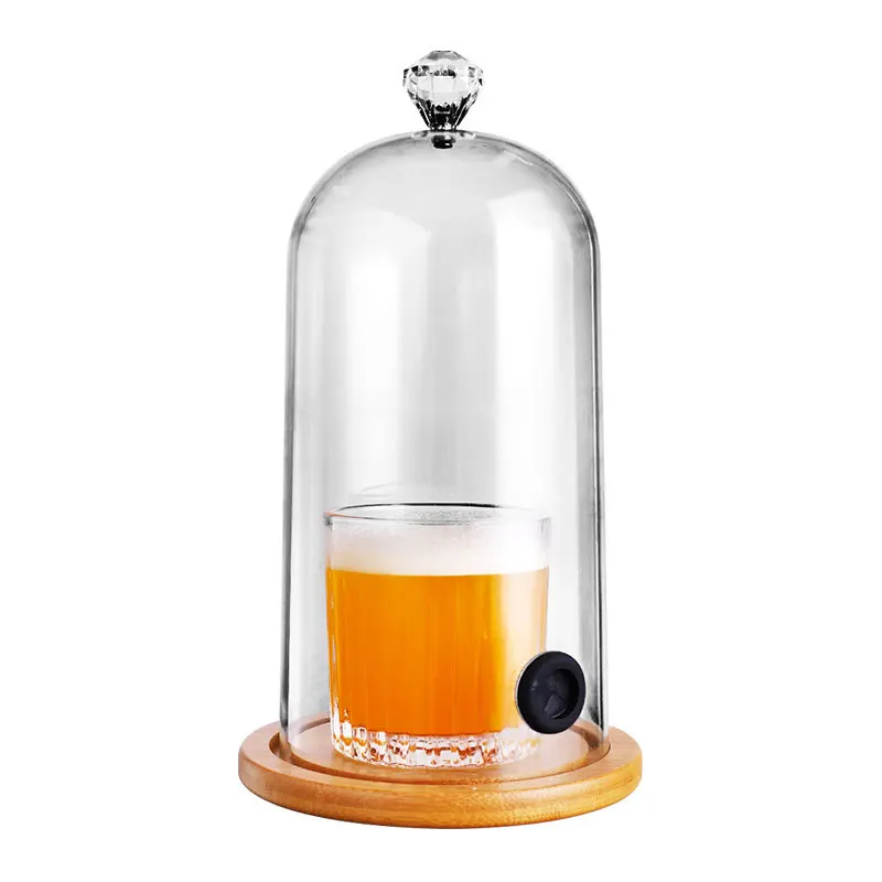 

Wholesale Candle Jars Cocktail Infuser Smoking Gun Glass Cloche Dome With Wooden Base