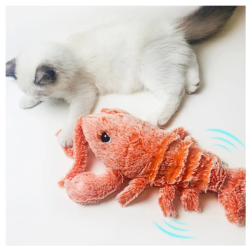 

offical jump lobster Cats Fish Toys Interactive Cat Chew Toy Electric dolphin Fish plush toy USB rechargeable plush, As picture