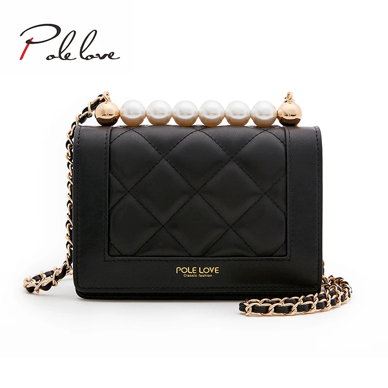 

new lux fashion bag pearl messenger woman bags one-shoulder square natural high-quality layer cowhide bag, Black