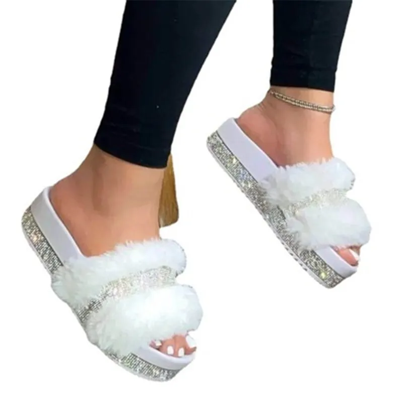 

Summer Women new slippers lady diamond thick bottom wool slipper large size cake and flat bottom outside wearing slippers S0332, 5 colors