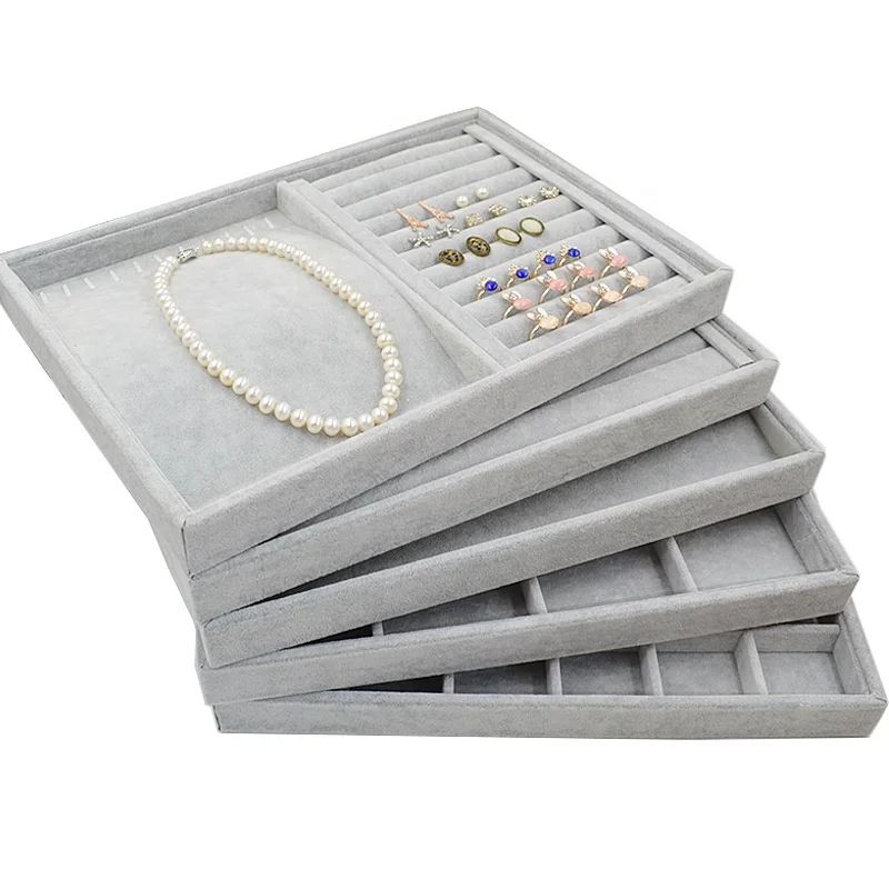 

Gem Earring Ring Bracelet Pendant Necklace Display Storage Stackers Jewellery Organizer Packaging Gray Velvet Jewelry Tray