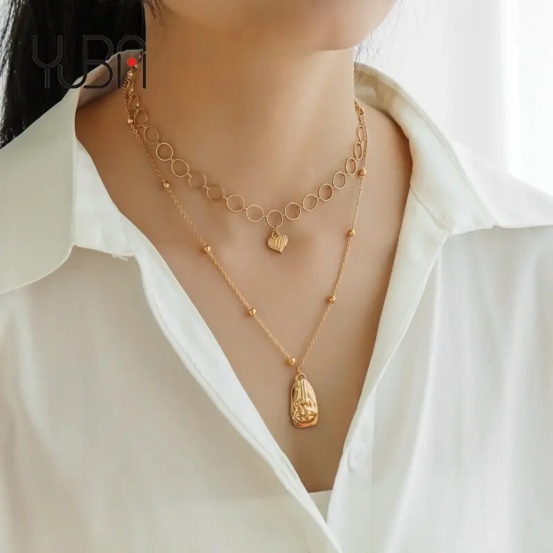 

Women heart Gold Necklace Multilayer Choker Clavicle chain