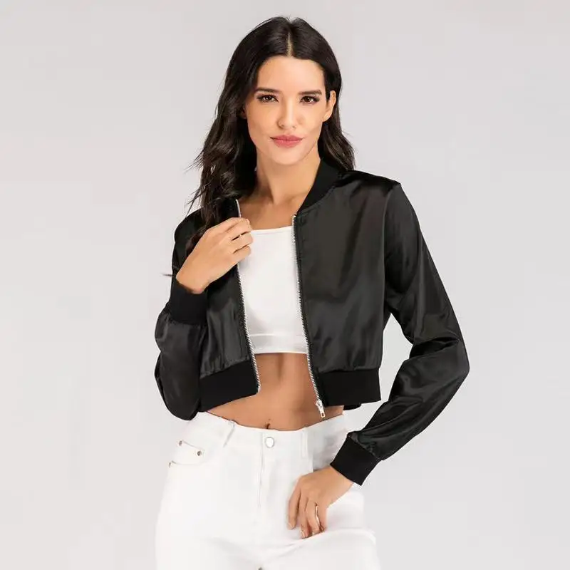 

Fashion new women's short stand collar Baseball Jacket zipper jacket