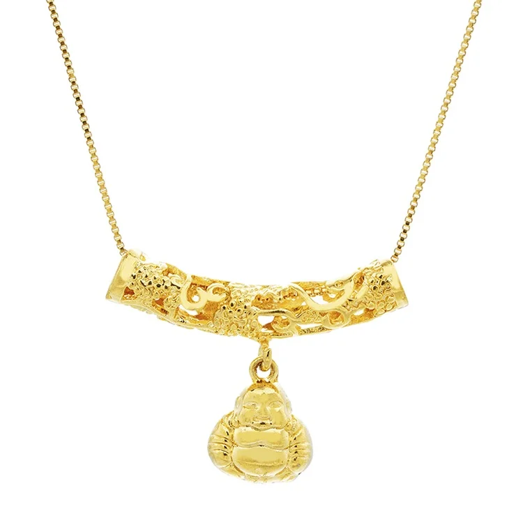 

HD0064 Gold Necklace Grape Central Bend Pipe Hanging Buddha Real Gold Plated Pendant