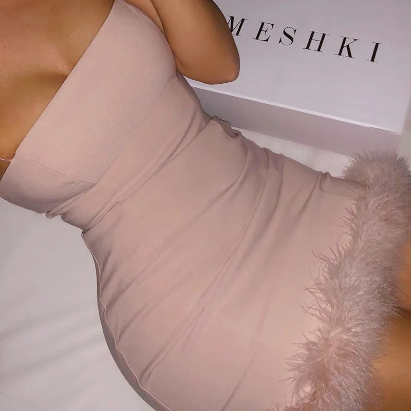 

Hot Sale Spaghetti Strap Club Fur Classy Women Tube Party Dress, Customized color