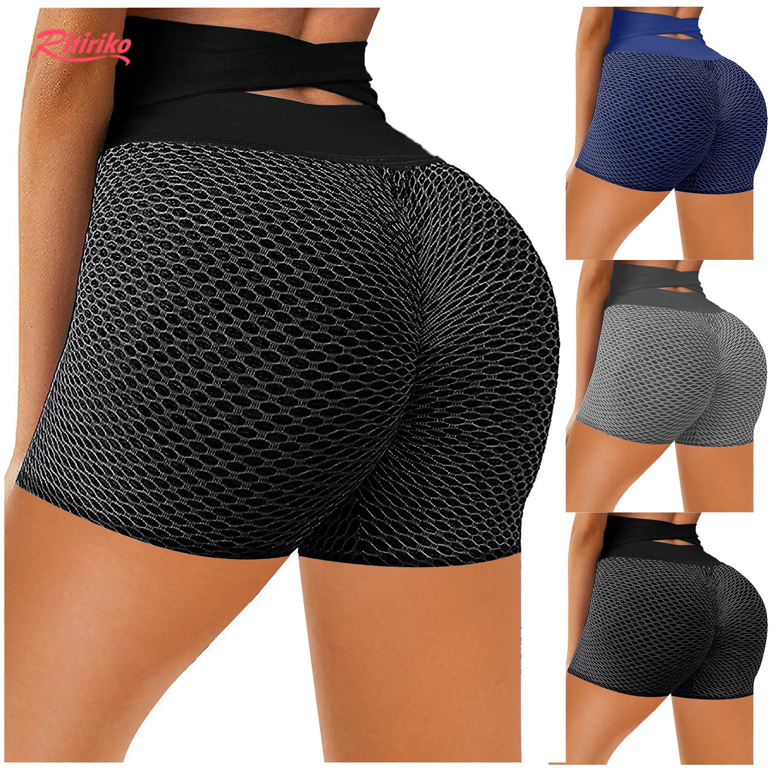 

2021 Summer OEM Mujer Running Fitness Hollow Out Push Up Biker Peach Buttock High Waist Stacked Leggings Yoga Tiktok Shorts