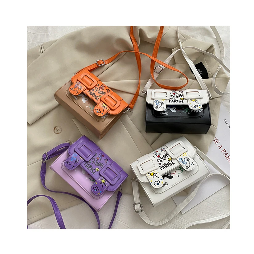 

2021 New Fashion Women Graffiti Bag Chic Brand Lady Small Shoulder Flap Bags PU Leather High Sense Doodle Handbag Clutch Sac