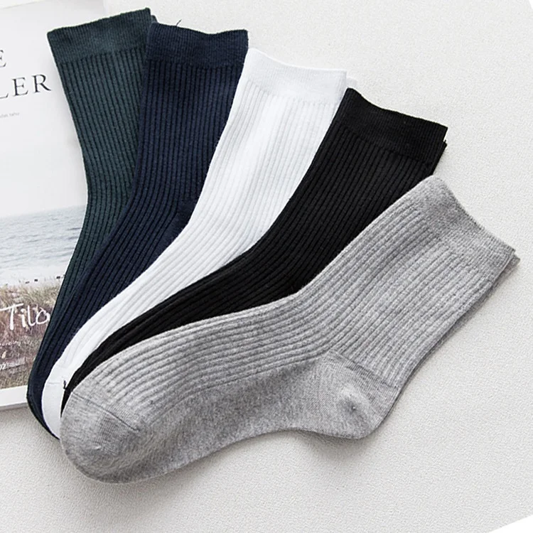 Custom Design Your Own Black Grey White Business Ribbed Socks Men Plain ...