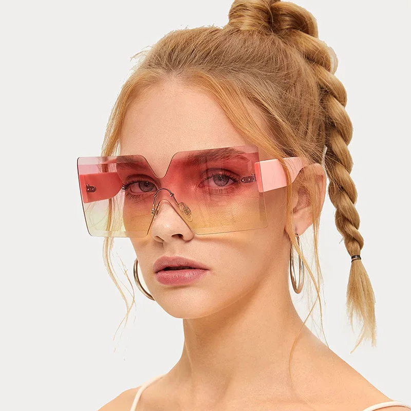 

Lmamba 2021 Oversized Square Luxury Brand Fashion Flat Top One-Piece Sun Glasses Rimless Sunglasses Women