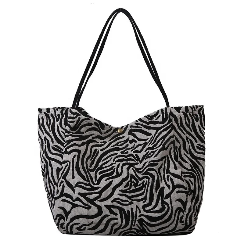 

Vintage Animal Zebra Print Ladies Handbag Canvas Travel Crossbody Weekender Bag Women Tote Shopper Shoulder Bag, Black