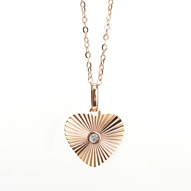 

Real 18k rose gold dainty heart shape diamond pendant necklace for women