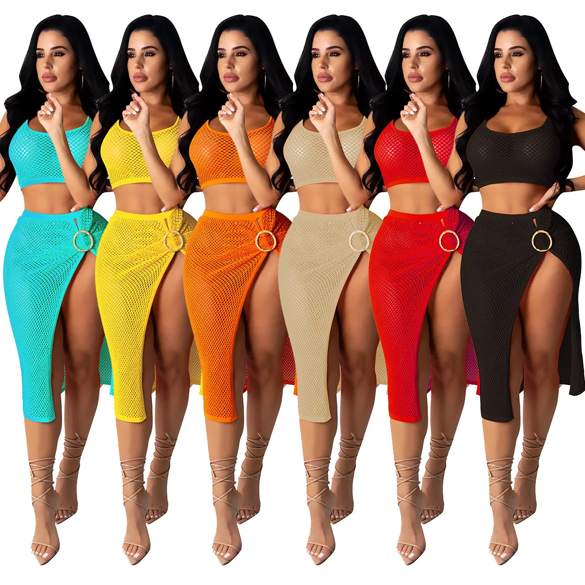 

B51122A Lately style women fashion beach wear sexy two-piece skirt set, Yellow/red/black/blue/orange/khaki