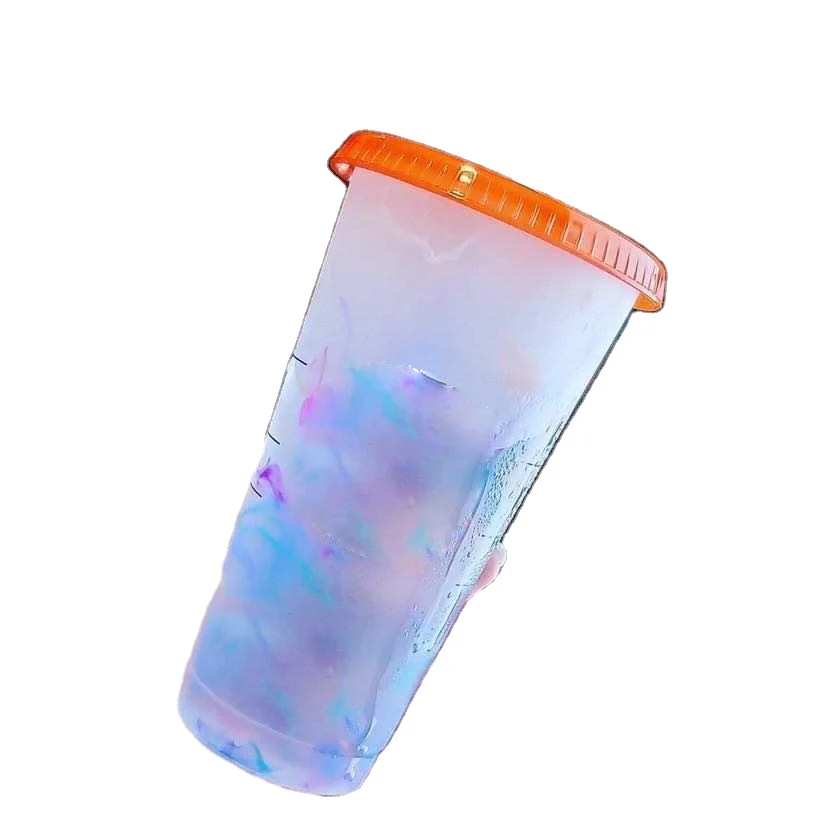 

New Collection MARBLE REUSABLE COLD CUP Color Changing Confetti Reusable Cold Cup with Rainbow Straw Tumbler