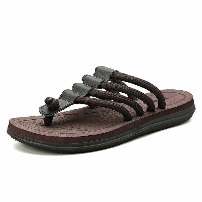 

Summer New Rubber Material Household Soft Bottom Non Slip Outdoor Fashion Beach Men's Flip Flops, Black,brown,grey