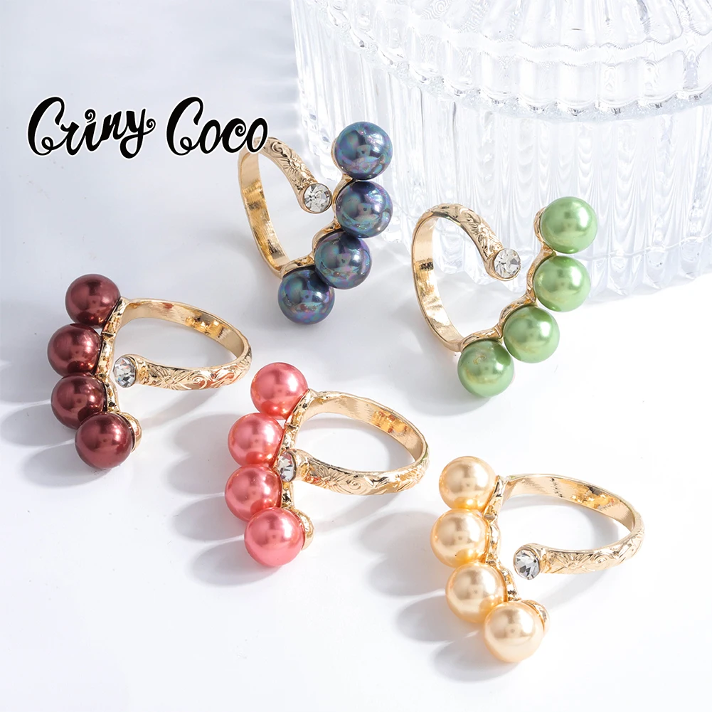 

Cring CoCo New Gold Plated Crystle Pearl rings Green Red Black PolynesianJewelry Hawaiian jewelry wholesale, Gold color