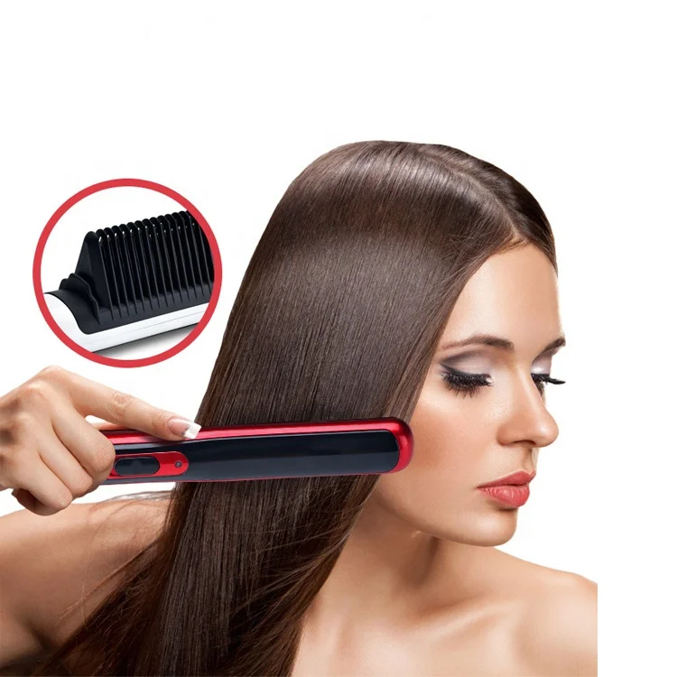 

Most popular products custom logo ceramic steam ionic hot beard hair straightener brush comb, Black+red