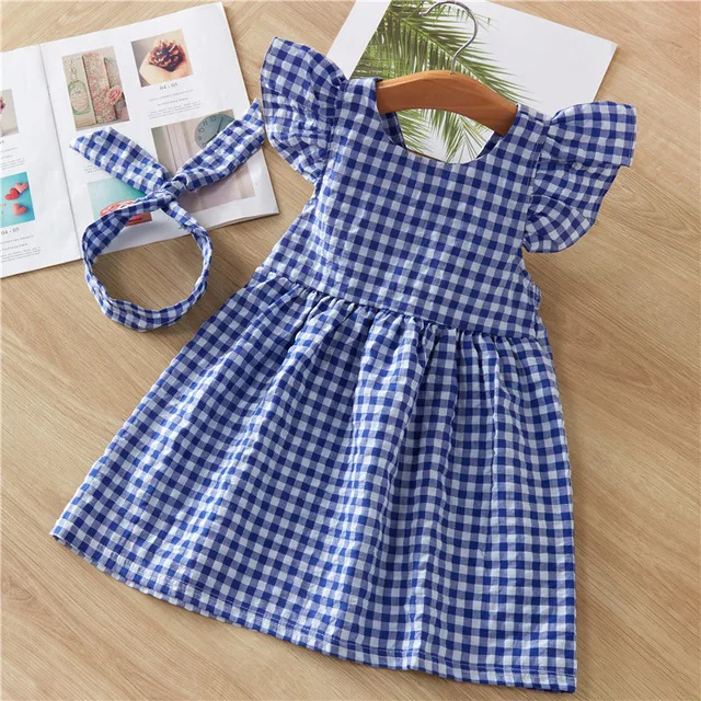 

Hot 2021 New Summer Dress Toddler Kids Baby Girls Lovely Birthday Clothes Blue Striped Off-shoulder Ruffles Party Gown Dresses
