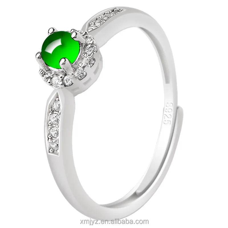 

Certified Grade A S925 Silver Inlaid Natural Emerald Green Ice Jade Stone Ring Fashion Simple Ring For Women's Ring