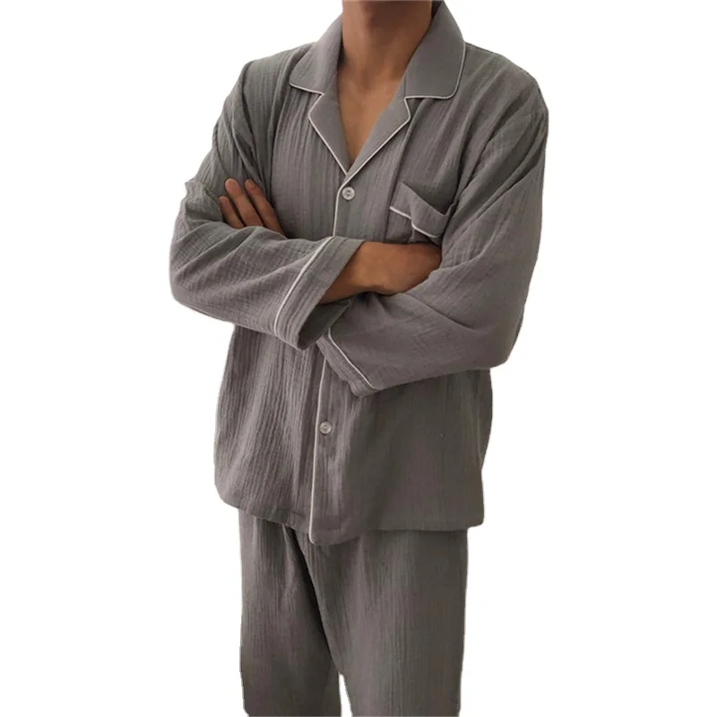 

Unisex Long Sleeves Pajamas solid Leisure Long Shirt Sleepwear Cotton Plus Size Sleep Set Matching Couples Home Pyjamas, White/gray