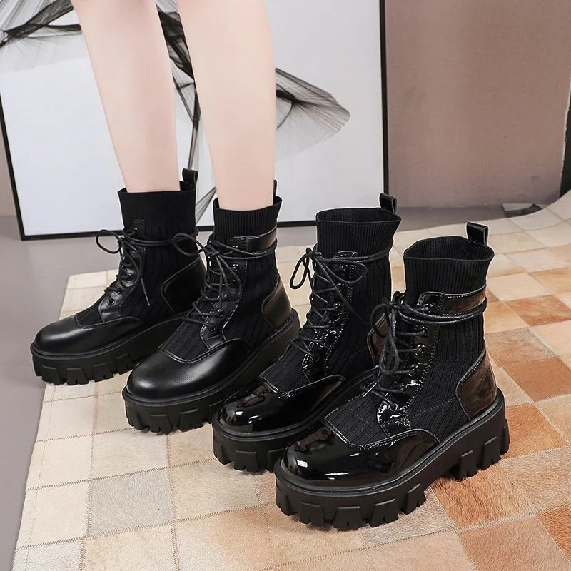 

Leather Nude Boot Women's British Style Autumn And Winter 2021 New Casual Women's Boots Short Shoes Women Fashion platform boots, Black