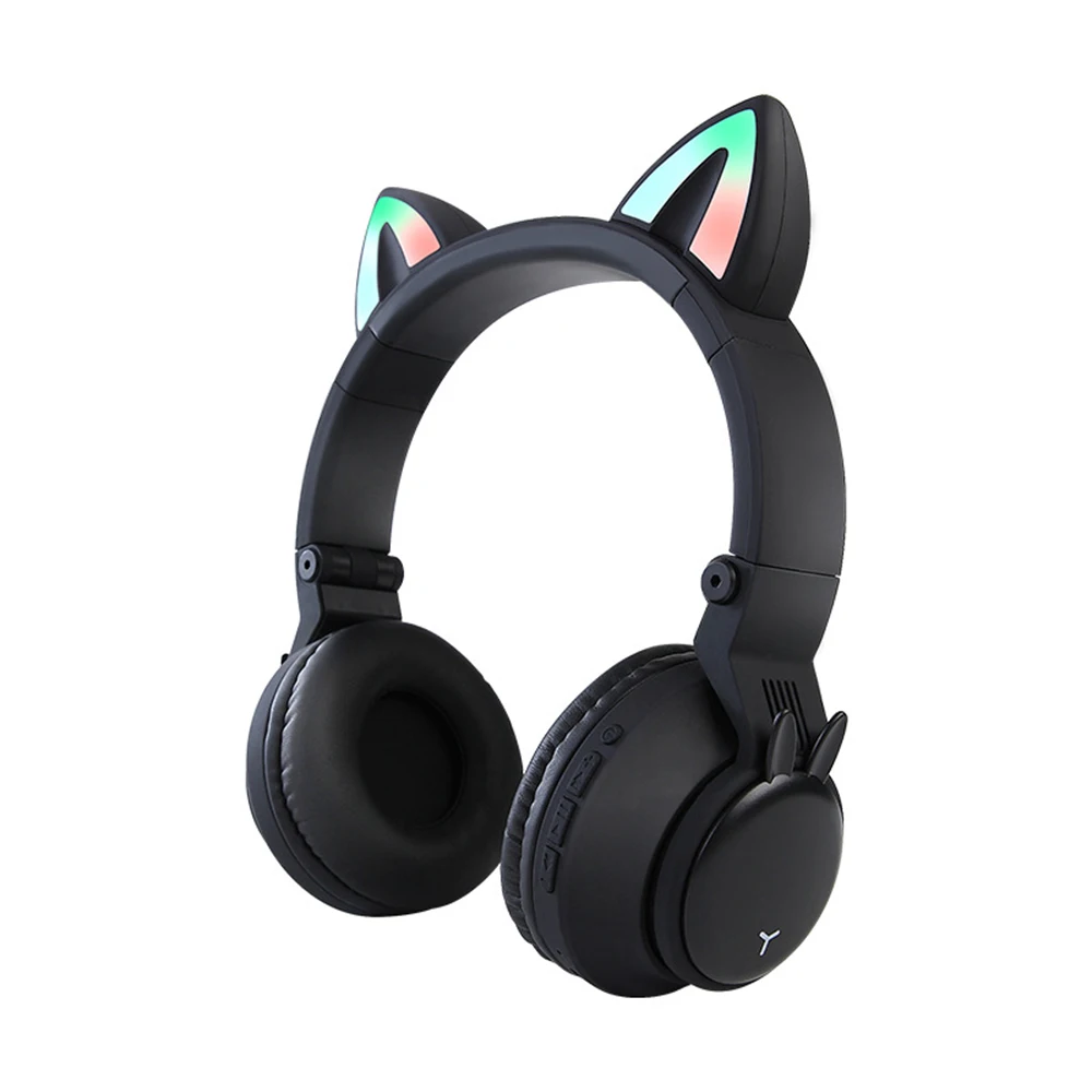 

PT-02 Foldable Cat Headphones With LED Lights Kids Headphones Headband Blue Cat Headsets With Ears