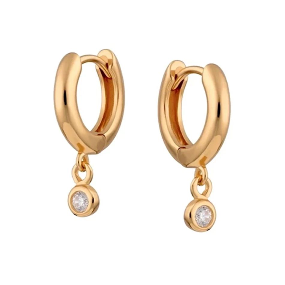 

nice earrings party jewelry 14k gold plated hot sale 925 sterling silver small bezel drop huggie hoop earrings