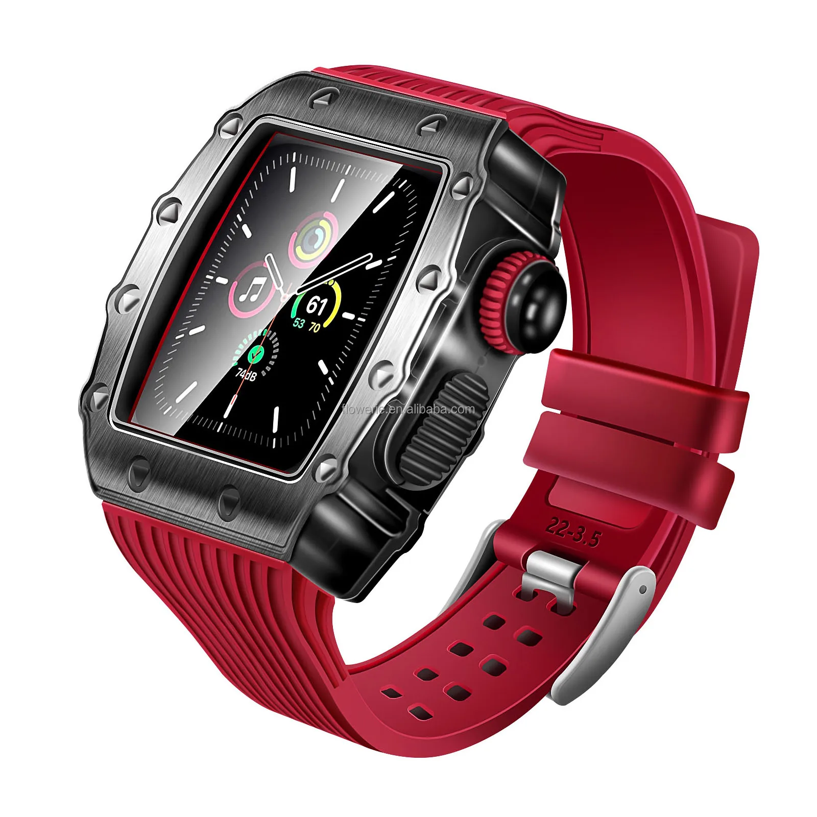 

Moving Fortress Rugged Stainless Steel Bumper Men ShockProof TPU Military Strap Protective Cover Compatible for iWatch 45 41 mm