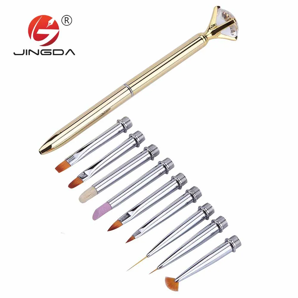 

Amazon hot sale diamond head nail brush 10 differents replace head fashion diamond pen nail art brush, Gold,rose gold,silver,pink,etc