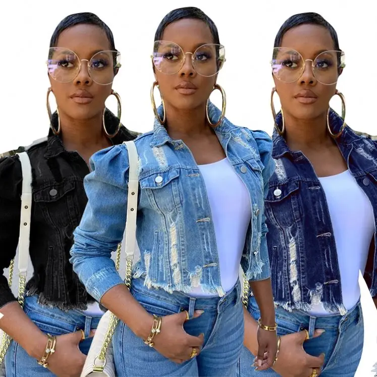 

Free Sample 2021 Fall Winter Cheap Custom Girls Plus Size Coat Blue Crop Women Denim Jean Jacket