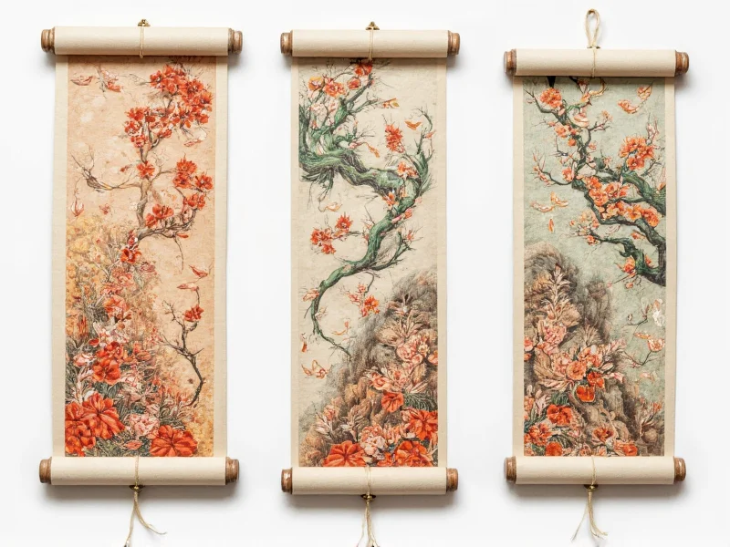 Three variations of traditional iro scroll paper crafts