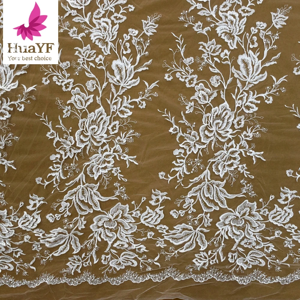 

2021 good quality white sequins flower wedding bridal tulle embroidery fabrics african lace fabric online HY1368-1