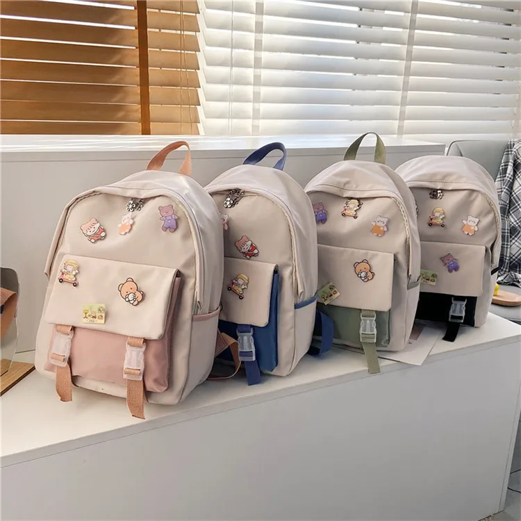 

Contrast Backpack New School Backpack 2021 School Season Korean Casual Schoolbag For Children, Creamy-white