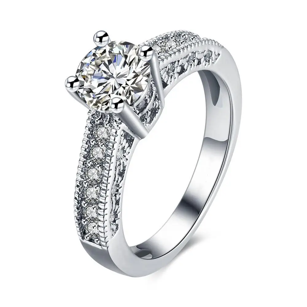 

1.5 Carat CZ Diamond Cut Cubic Zirconia Engagement Rings for Women 18K White Gold Plated Dainty Promise Solitaire Wedding Ring