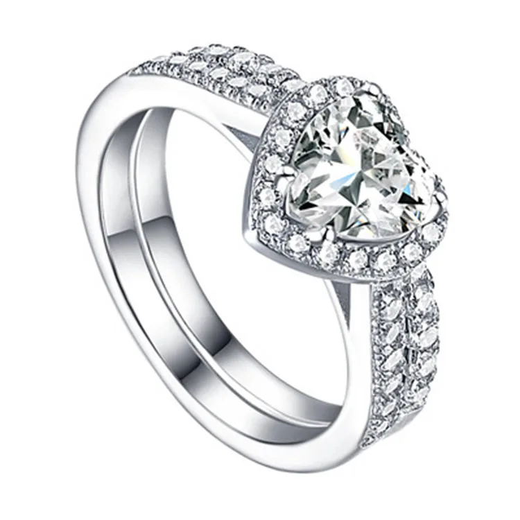 

Platinum Plated Ring 925 Sterling Silver Heart Shape 925 Silver Ring Lace Inlay