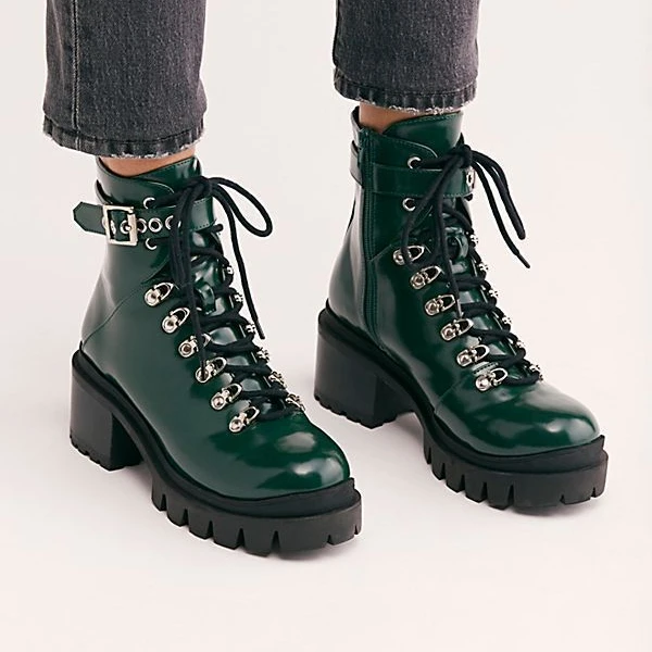 

Women Boots 2021 fashion female mar-tin boots PU mid-heel square heel chunky platform shoes lace-up casual women short boots