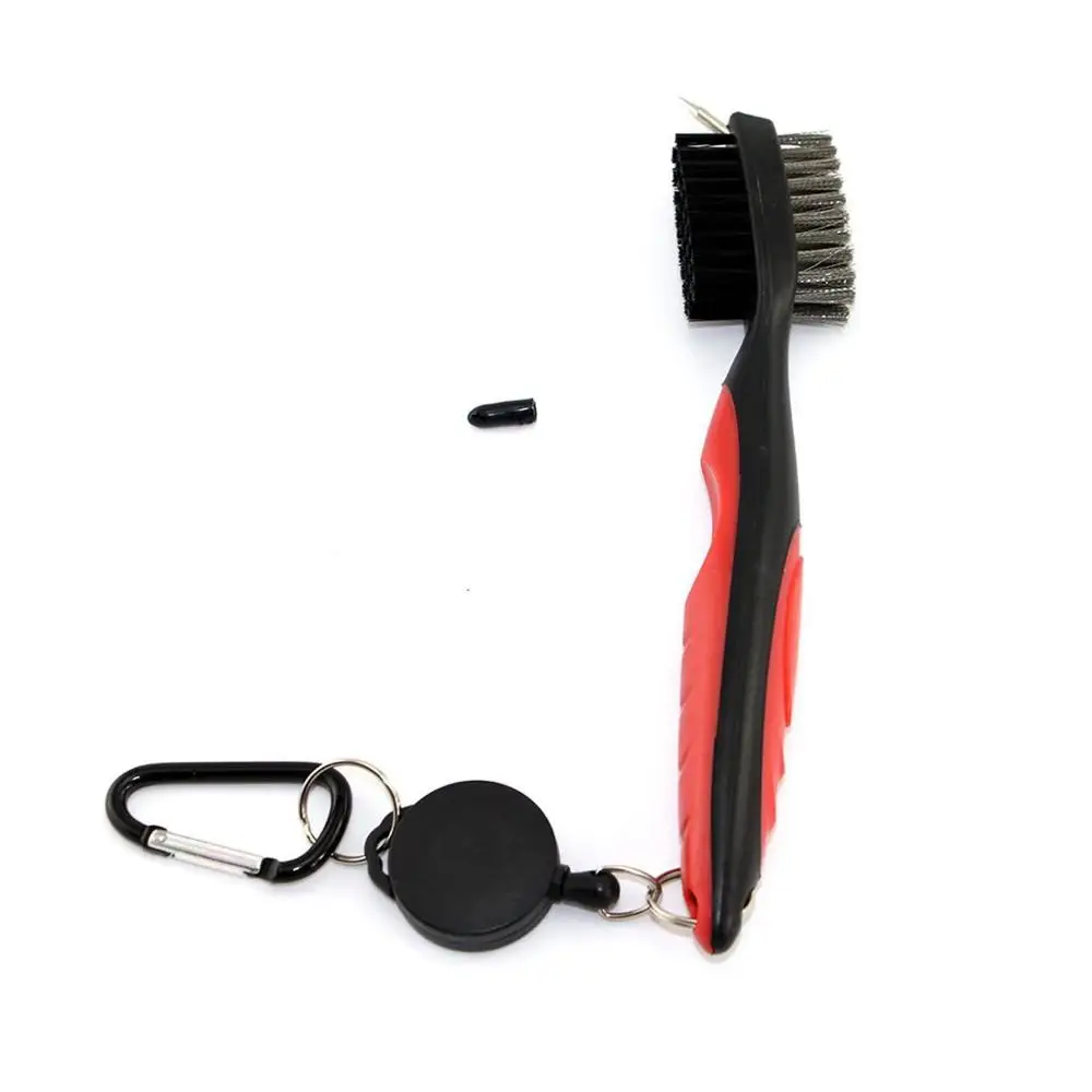 

2 side golf club cleaning brush with spike and clip, Balck green yellow